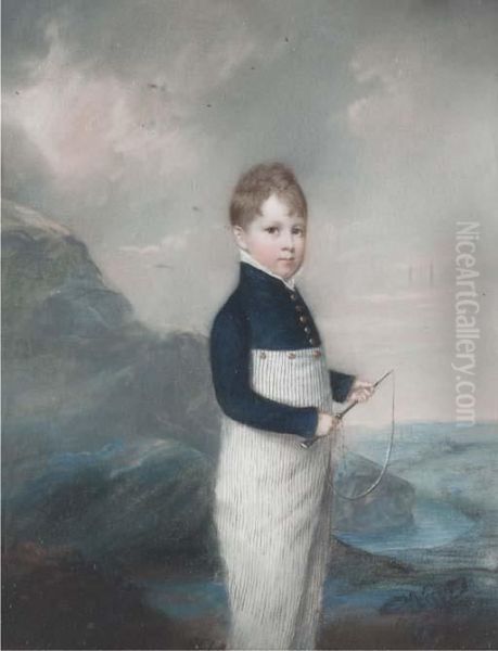 Three Portraits Of The Corbett 
Family Including; John Corbett Ofsundorne, Half-length, Seated, In A 
Blue Jacket; Vincent Corbett,3rd Son Of John Corbett, Full-length; And 
Kynaston, 4th Son Of Johncorbett, Three-quarter Length, Holding A Drum Oil Painting by John Raphael Smith