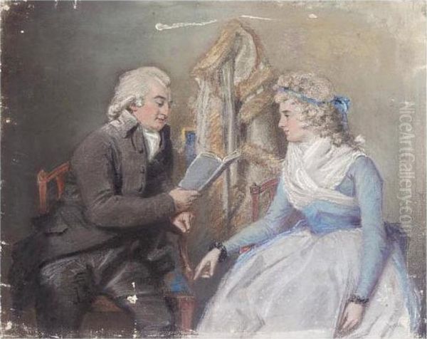 Portrait Of George William Manby; Portrait Of A Gentleman Reading To A Lady Oil Painting by John Raphael Smith