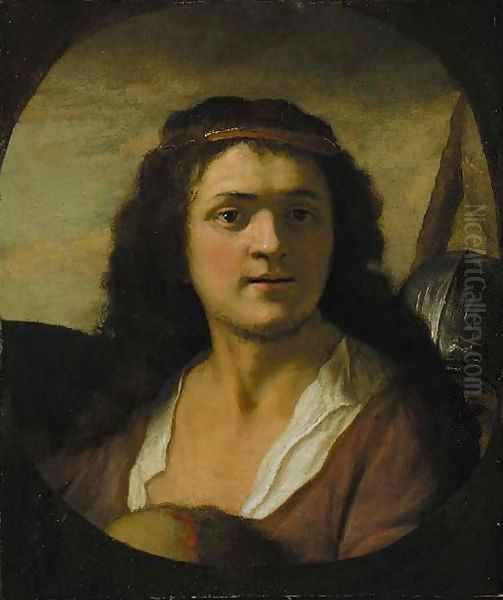 David with Saul's arms and armour a fragment, made up into a rectangle Oil Painting by Govert Teunisz. Flinck