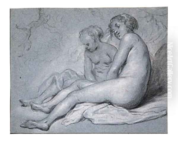 Study of two female seated Nudes Oil Painting by Govert Teunisz. Flinck