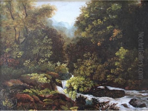 A Wooded River View Oil Painting by George, of Chichester Smith