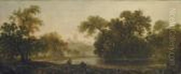 River Landscape With A Cathedral In The Distance Oil Painting by George, of Chichester Smith