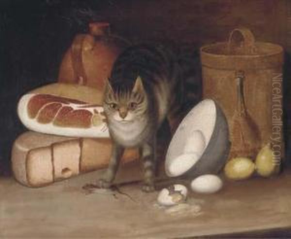 Ham, Cheese, Eggs, Lemons And A Cat With A Captured Mouse Oil Painting by George, of Chichester Smith