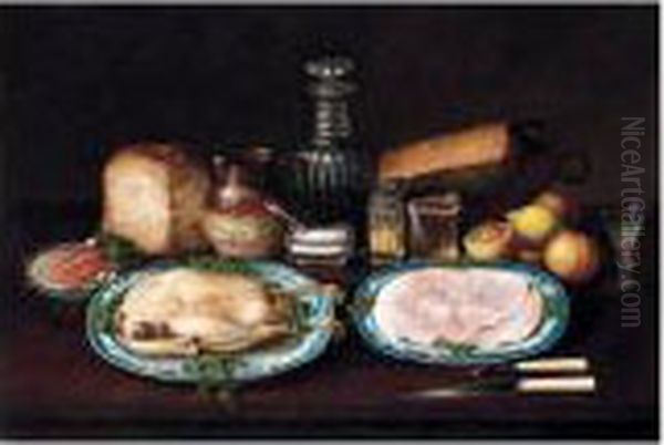 A Still Life Of Meat, Fruit And Vegetables On A Table Oil Painting by George, of Chichester Smith