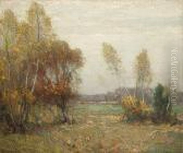 A Grove Of Autumn Birch Trees Oil Painting by Walter Granville-Smith