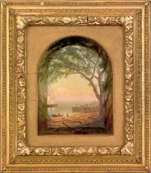 Shadowbox Panel Delaware River Scene Oil Painting by William Russell Smith