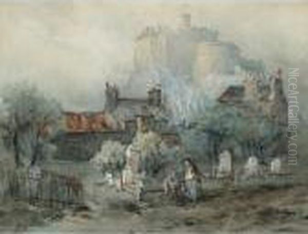 Gentlemen In Graveyard, Below Ediburge Oil Painting by William St. Thomas Smith