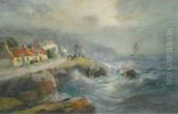 Village On A Rocky Shore Oil Painting by William St. Thomas Smith