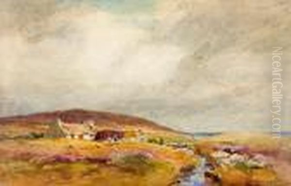 Cottages By A Stream On The Moors Oil Painting by William St. Thomas Smith