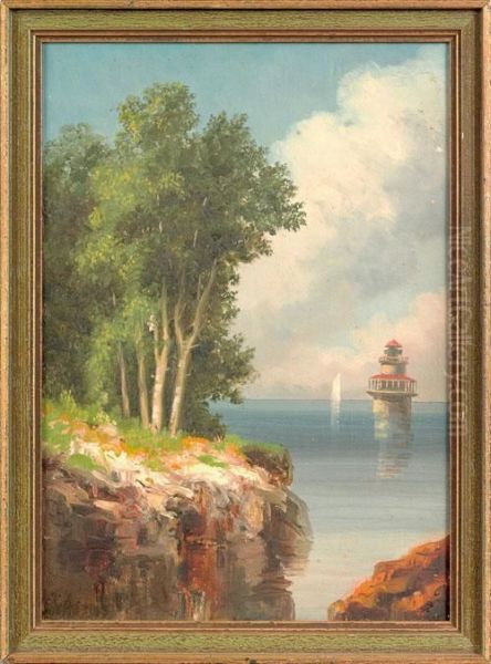 Scene With A Lighthouse Oil Painting by Xanthus Russell Smith