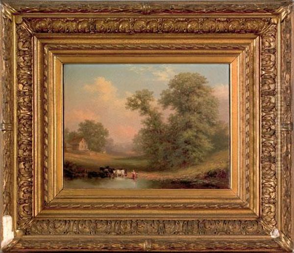 Landscape With Figures And A Farm House Oil Painting by Xanthus Russell Smith