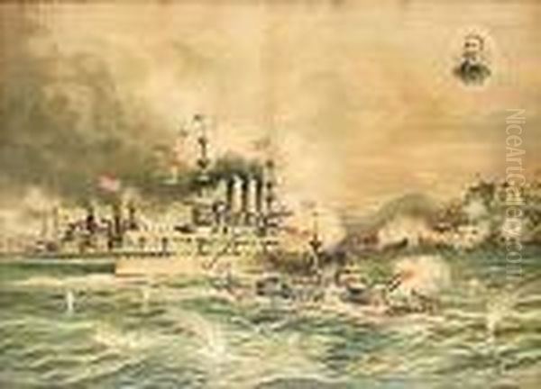 The Bombardment And Sinking Of The Merrimac At Santiago De Cuba by Xanthus Russell Smith