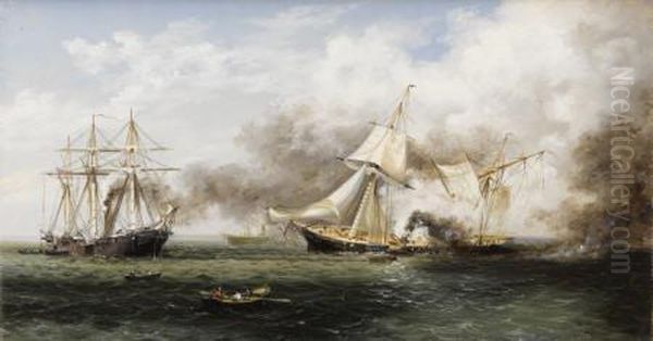 Sinking Of The Alabama Oil Painting by Xanthus Russell Smith