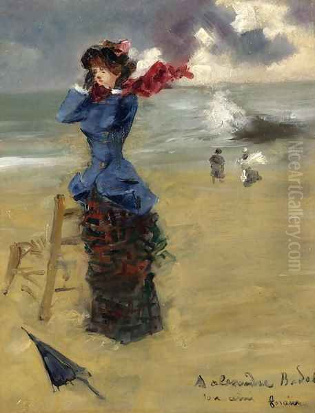 Elegant Woman on the Beach Oil Painting by Jean-Louis Forain