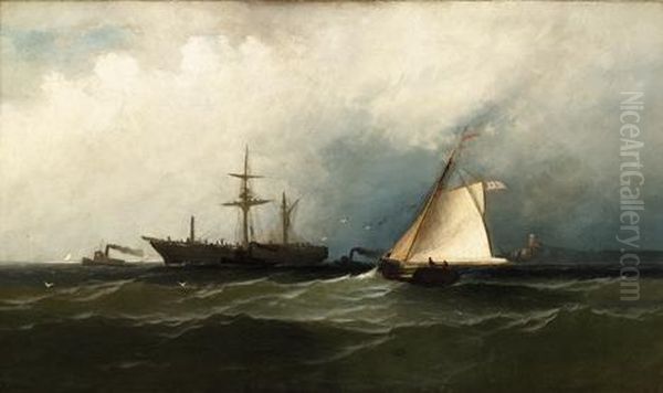 Shipping Off The Coast Oil Painting by Xanthus Russell Smith