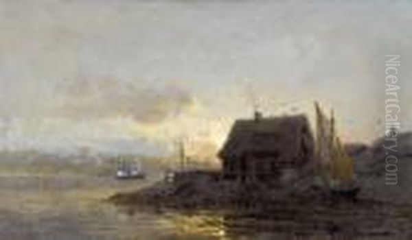 Nordliche Kustenpartie Mit Fischerhaus Und Segelbooten Oil Painting by Frithjof Smith-Hald