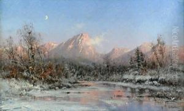 Moonrise Over A Winter Landscape Oil Painting by Frithjof Smith-Hald