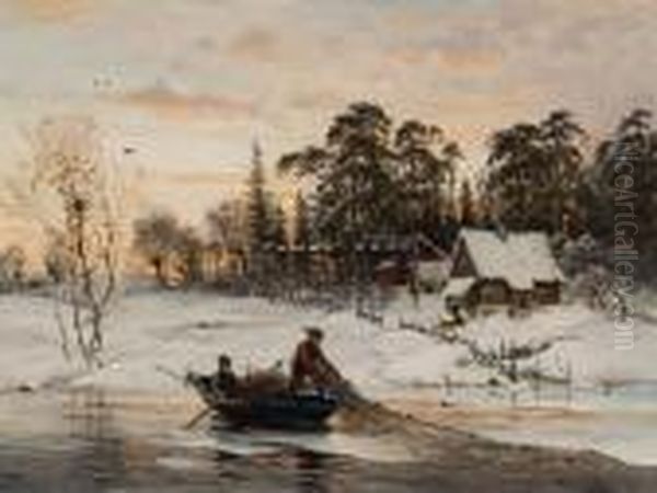 Fiske Vinterstid Oil Painting by Frithjof Smith-Hald