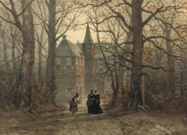 A Morning Stroll Oil Painting by Johan Gerard Smits