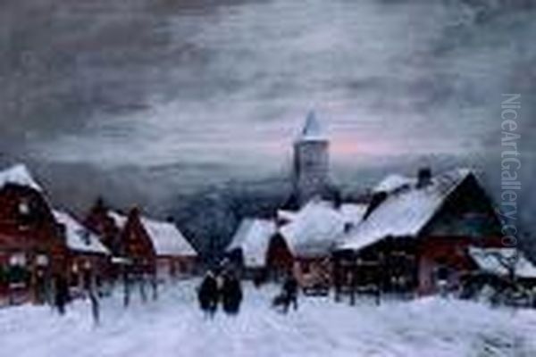 Winterse Dorpsweg Oil Painting by Johan Gerard Smits