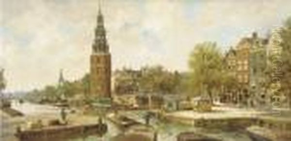 View On The Montelbaanstoren, Amsterdam Oil Painting by Johan Gerard Smits