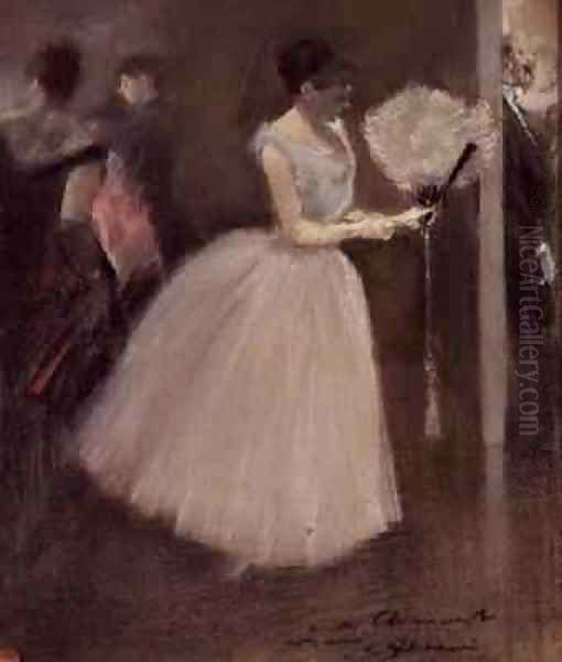 Woman in White with a Fan Oil Painting by Jean-Louis Forain