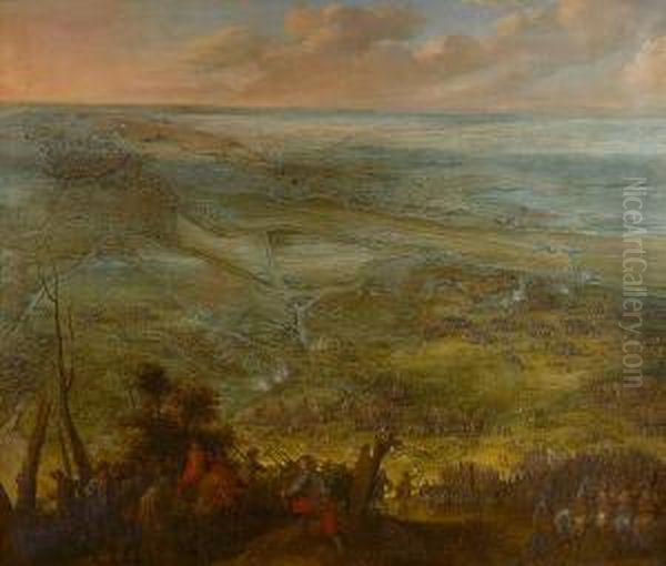 A Panoramic View Of The Siege Of Saint Omer Oil Painting by Pieter Snayers