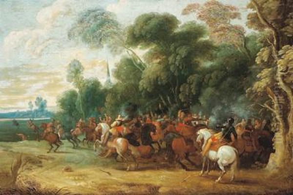 Combattimento Di Cavalleria Al Margine Di Un Bosco Oil Painting by Pieter Snayers