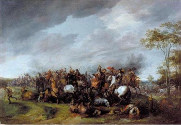 A Cavalry Engagement Oil Painting by Pieter Snayers