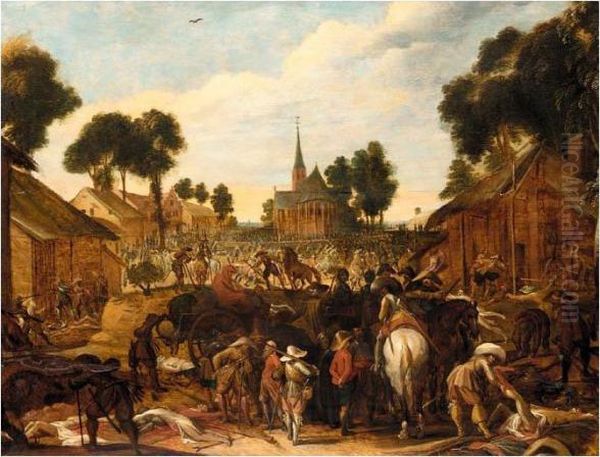 The Sacking Of A Flemish Town Oil Painting by Pieter Snayers