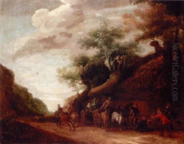 Brigands Attacking A Horse And Cart Oil Painting by Pieter Snayers