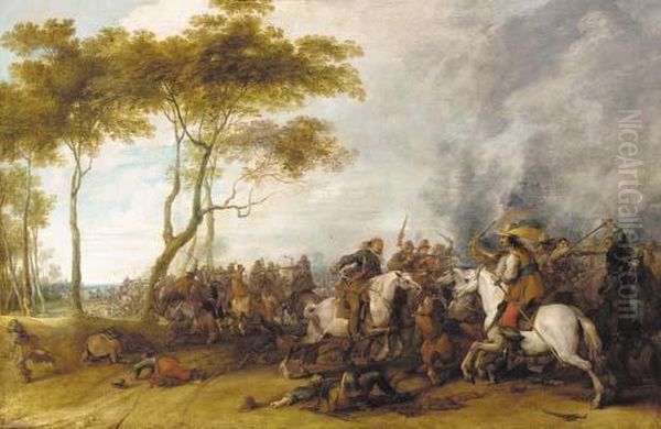 A Cavalry Skirmish Oil Painting by Pieter Snayers