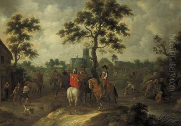 An Ambush In A Village Oil Painting by Pieter Snayers