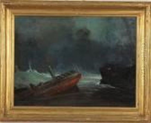 Seascape With Wrecked Boat Oil Painting by Henry Bayley Snell