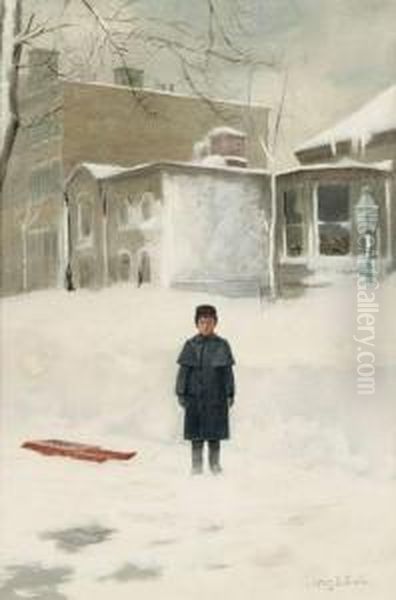 Child With Sled Oil Painting by Henry Bayley Snell