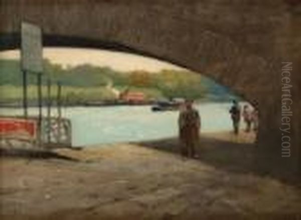 Fishermen By An Arch Oil Painting by Henry Bayley Snell