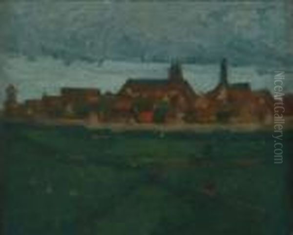 Townscape With Red Roofs Oil Painting by Henry Bayley Snell