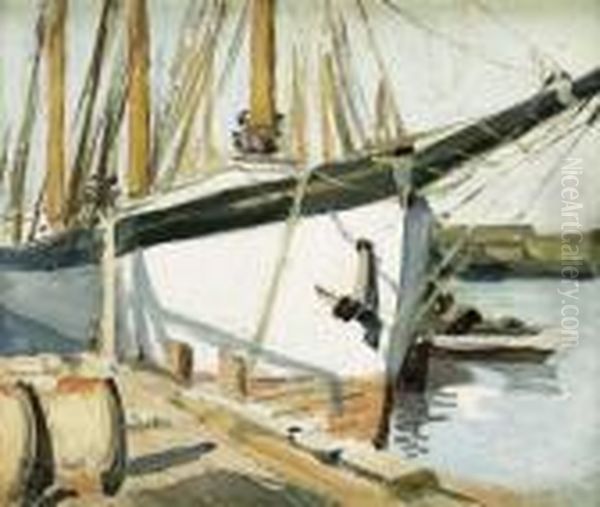 At The Harbor Oil Painting by Henry Bayley Snell