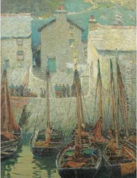 Fishermen At Dock Oil Painting by Henry Bayley Snell