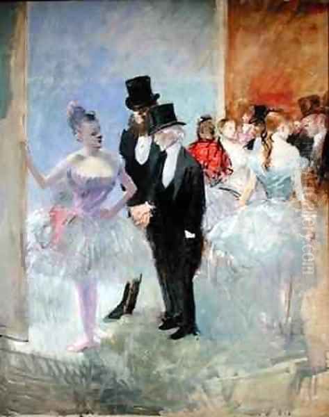 The Wings of the Opera in the Foyer Oil Painting by Jean-Louis Forain