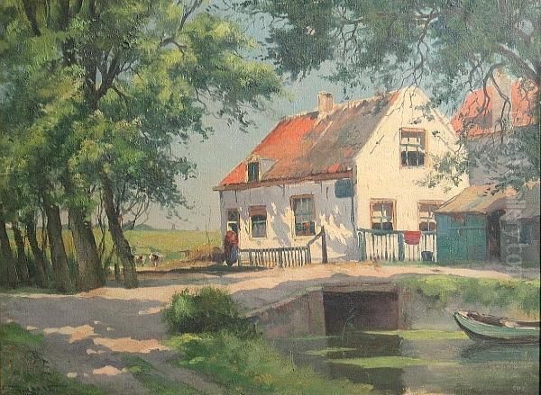 A Sun-dappled Cottage By The Water Oil Painting by Christian Snijders