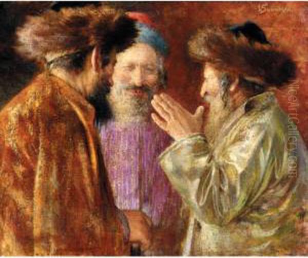 Three Rabbis Of Jerusalem Oil Painting by Isaac Snowman