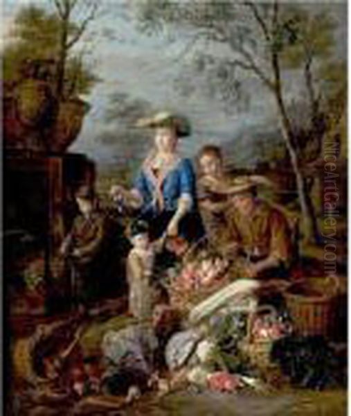 A Vegetable Seller Oil Painting by Pieter Snyers