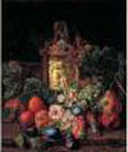 Nature Morte De Fleurs Et De Fruits Sur Un Entablement Oil Painting by Pieter Snyers