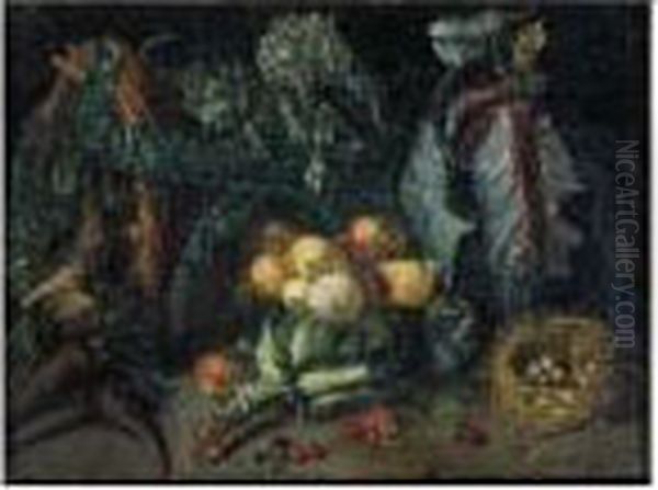 Nature Morte Aux Artichauts, Oignons, Choux, Cerises Et Groseilles Oil Painting by Pieter Snyers