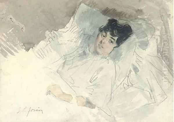 Portrait de femme couchee dans son lit Oil Painting by Jean-Louis Forain