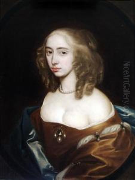 Portrait Of Anne, Viscountess 
Bayning, Head And Shoulders Wearing Agold Dress And Blue Robe Oil Painting by Gerard Soest