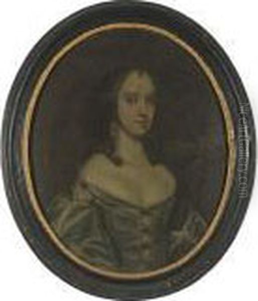 Portrait Of A Lady, Traditionally Identified As Lady Byron, Half-length, In A Blue Dress Oil Painting by Gerard Soest