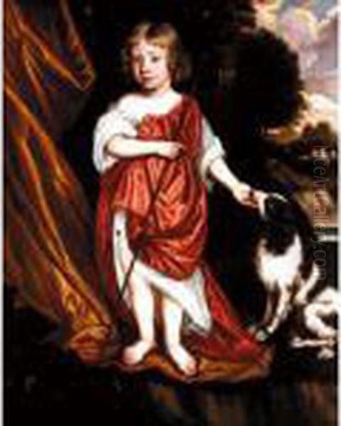 Portrait Of A Boy, Said To Be William Somerville, With His Pet Dog Oil Painting by Gerard Soest