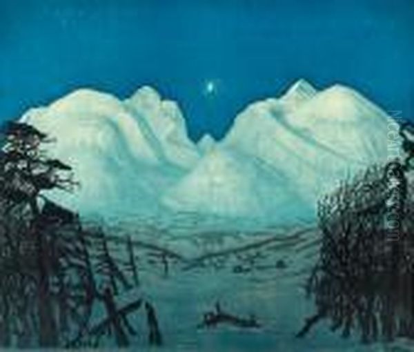 Vinternatt I Rondane 1917 Oil Painting by Harald Sohlberg